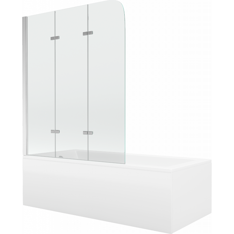 Mexen Cubik stačiakampė vonia 170 x 70 cm su apdaila ir 3 dalių ekranu 120 cm, permatomas, chromas - 550317070X9012030100