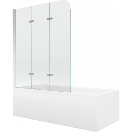 Mexen Cubik stačiakampė vonia 170 x 70 cm su apdaila ir 3 dalių ekranu 120 cm, permatomas, chromas - 550317070X9012030100