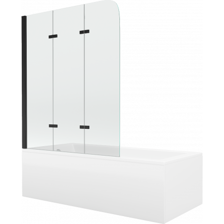 Mexen Cubik stačiakampė vonia 170 x 70 cm su korpusu ir 3 dalių 120 cm širma, skaidri, juoda - 550317070X9012037000
