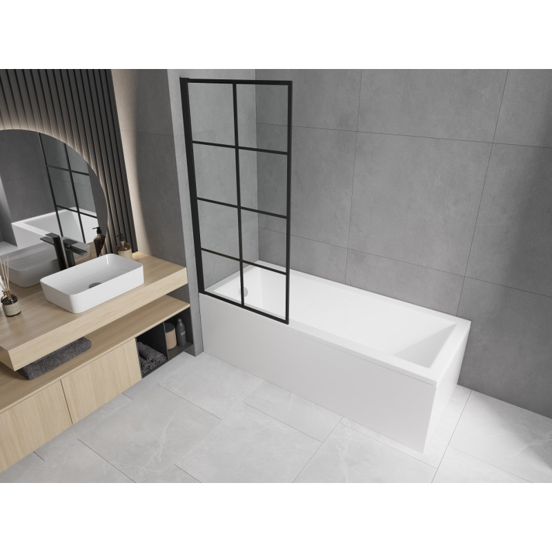 Mexen Cubik stačiakampė vonia 170 x 70 cm su apdaila ir 1 sparno 80 cm sienele, juodas raštas - 550317070X9308017077