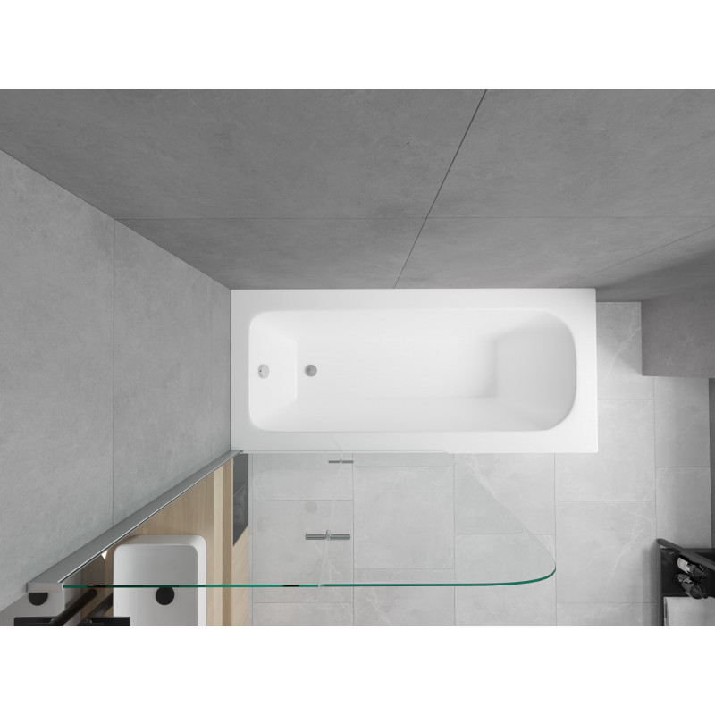 Mexen Vega stačiakampė vonia 150 x 70 cm su apdaila ir 2-dalių 80 cm pertvara, permatoma, chromuota - 550115070X9008020100