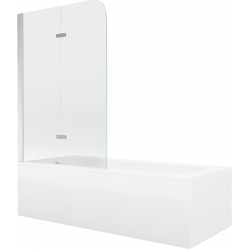 Mexen Vega stačiakampė vonia 150 x 70 cm su apdaila ir 2 sparnų pertvara 100 cm, skaidri, chromas - 550115070X9010020100