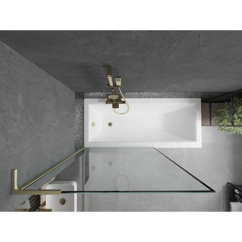 Mexen Next L vonios ekrano vieno sparno 100 x 150 cm, juodas rėmas, auksinis šepečiuotas - 895-100-000-03-70-55