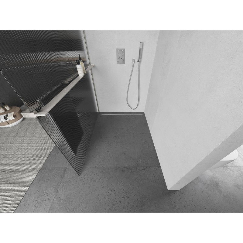 Mexen Kioto+ L dušo sienelė su lentyna Walk-in 90 x 200 cm, juostelės, šlifuotas nikelis - 800-090-123-97-09