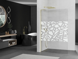 Mexen Kioto L dušo siena Walk-in 120 x 200 cm, baltas raštas, auksinė - 800-120-103-50-85