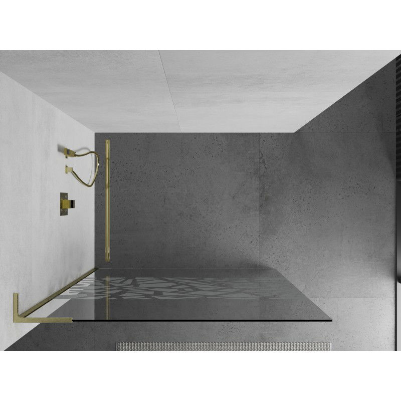 Mexen Kioto L dušo siena Walk-in 70 x 200 cm, baltas raštas, auksinė matinė - 800-070-103-55-85