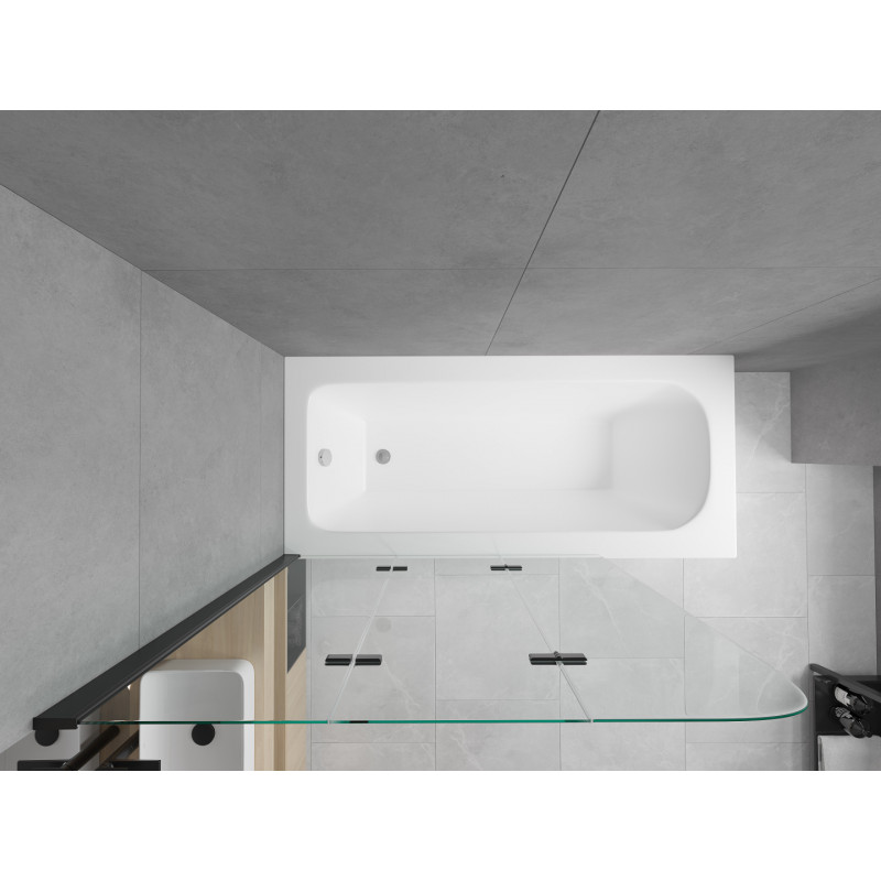 Mexen Vega stačiakampė vonia 150 x 70 cm su apdaila ir 3 dalių stikliniu 120 cm pertvara, skaidrus, juodas
