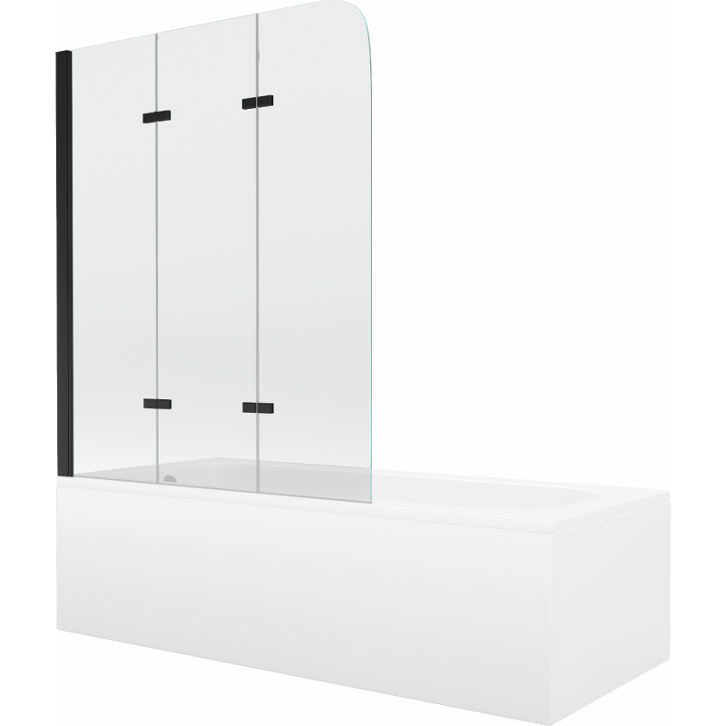 Mexen Vega stačiakampė vonia 150 x 70 cm su apdaila ir 3 dalių uždanga 120 cm, skaidri, juoda - 550115070X9012037000