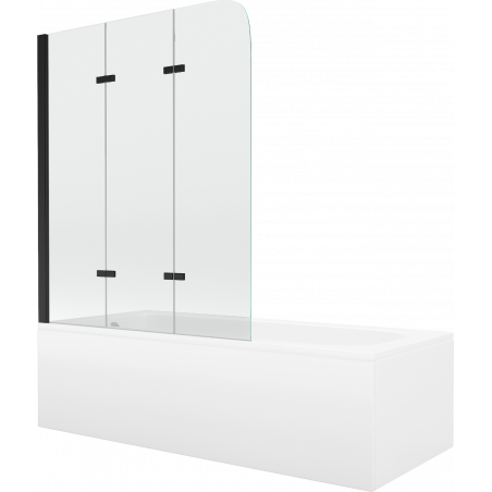 Mexen Vega stačiakampė vonia 150 x 70 cm su apdaila ir 3 dalių uždanga 120 cm, skaidri, juoda - 550115070X9012037000