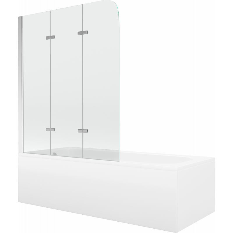 Mexen Vega stačiakampė vonia 150 x 70 cm su apdaila ir 3 dalių ekranu 120 cm, skaidri, chromuota - 550115070X9012030100