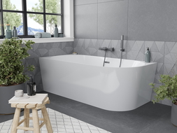 Mexen Mia laisvoji kampinė vonia 150 x 75 cm, balta, gun metal perpildymo - 52691507500L-95