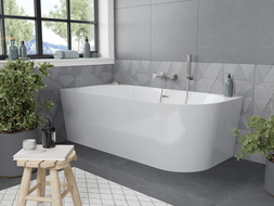 Mexen Mia laisva kampinė vonia kairė 150 x 75 cm, balta, šlifuotas nikelis - 52691507500L-97