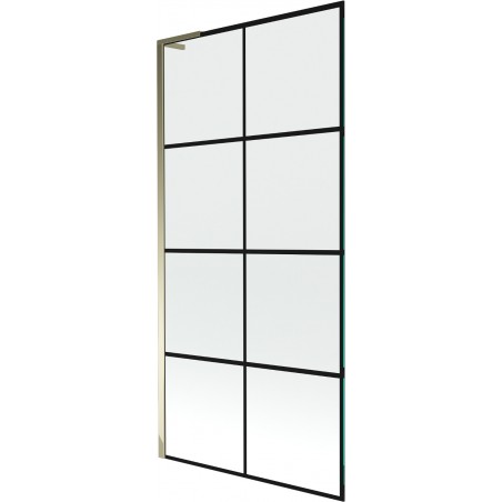 Mexen Next L vonios ekranas, 1 durys, 90 x 150 cm, juodas tinklelis, auksinis - 895-090-000-03-77-50