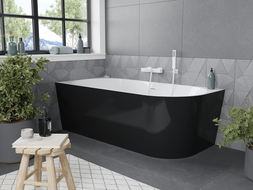 Mexen Mia laisvai stovinti kampinė vonia kairė 150 x 75 cm, balta/juoda, perdavimas baltas - 52691507575L-20