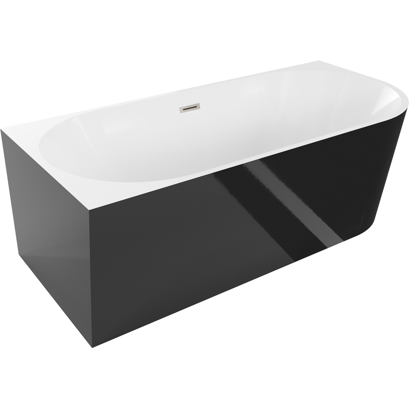Mexen Mia laisvai stovinti kampinė vonia, kairė 150 x 75 cm, balta/juoda, šepečiu poliruotas nikelis - 52691507575L-97