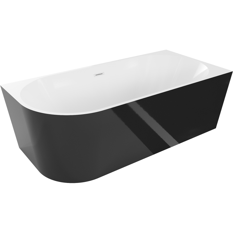 Mexen Mia laisvai pastatoma kampinė vonia dešinėje 150 x 75 cm, balta/juoda, balta perpylimo sistema - 52691507575P-20