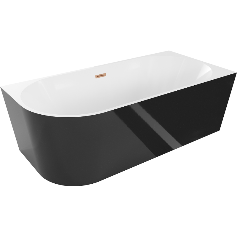 Mexen Mia laisvai pastatoma kampinė vonia, dešinė 150 x 75 cm, balta/juoda, šlifuotas vario perteklius - 52691507575P-65