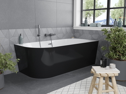 Mexen Mia laisvai stovinti kampinė vonia dešinė 150 x 75 cm, balta/juoda, perpylimo gun gray šlifuotas - 52691507575P-66