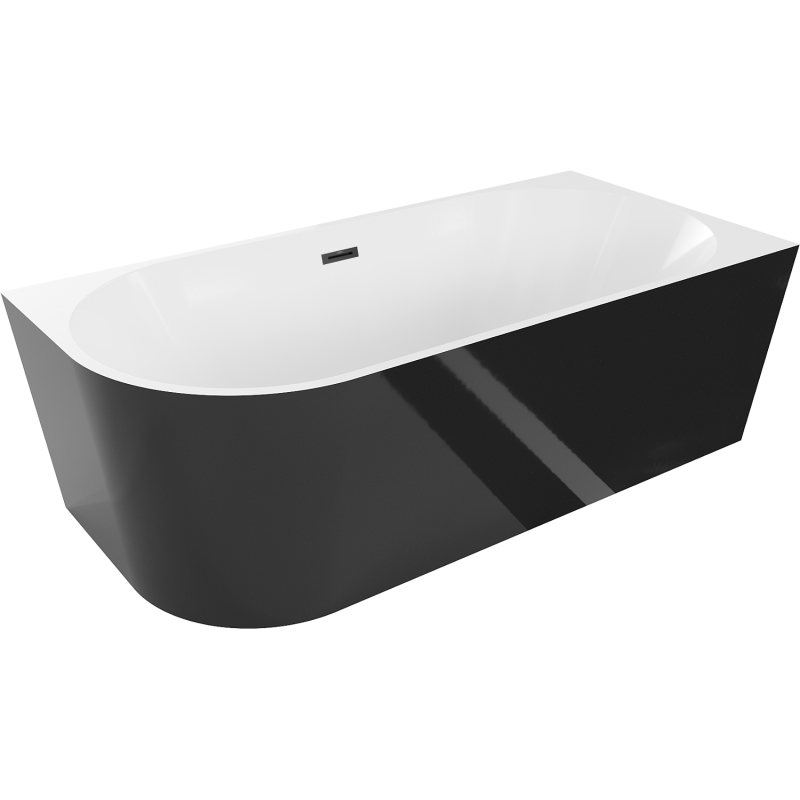 Mexen Mia vonios kambarys, prigludęs prie sienos, kampinis dešinėje pusėje, 150 x 75 cm, baltas/juodas, juodas perpylimas