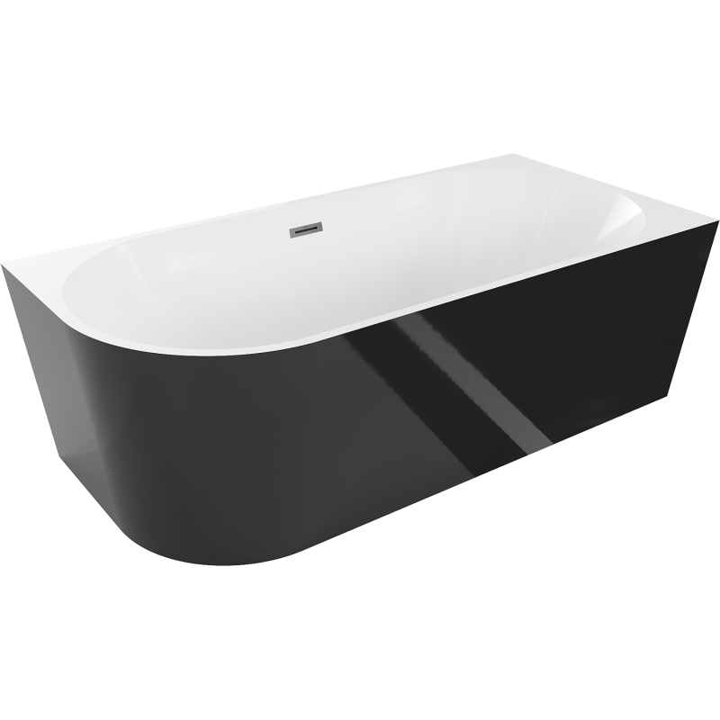Mexen Mia laisvai pastatoma dešinioji kampinė vonia 150 x 75 cm, balta/juoda, perpylimas gun metal - 52691507575P-95