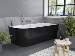 Mexen Mia laisvai stovinti dešinės pusės vonia 150 x 75 cm, balta/juoda, šlifuoto nikelio perteklius - 52691507575P-97