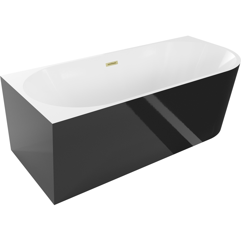 Mexen Mia laisvai stovinti kairinė vonia 160 x 75 cm, balta/juoda, šlifuotas auksinis perpildymo vamzdis - 52691607575L-55