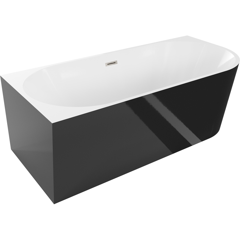 Mexen Mia laisvai stovinti kampinė vonia kairė 160 x 75 cm, balta/juoda, šepečiu valytas nikelis - 52691607575L-97