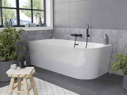 Mexen Mia vonia laisvai stovinti kampinė kairė 170 x 80 cm, balta, juodas perpildymo - 52691708000L-70