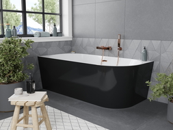 Mexen Mia laisvai stovinti kampinė vonia kairė 170 x 80 cm, balta/juoda, rožinio auksinė perlaida - 52691708075L-60