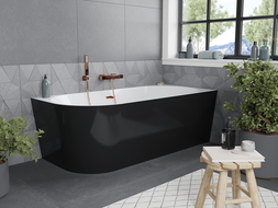 Mexen Mia laisvai stovinti kampe dešinioji vonia 170 x 80 cm, balta/juoda, perpildymas rožinis auksas - 52691708075P-60