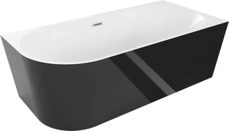 Mexen Mia laisvai stovinti dešinė kampinė vonia 170 x 80 cm, balta/juoda, šepetuotas nikelis perpildymo anga