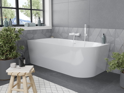 Mexen Mia laisvas kampinis vonia kairėje 180 x 80 cm, balta, baltas perpildymas - 52691808000L-20