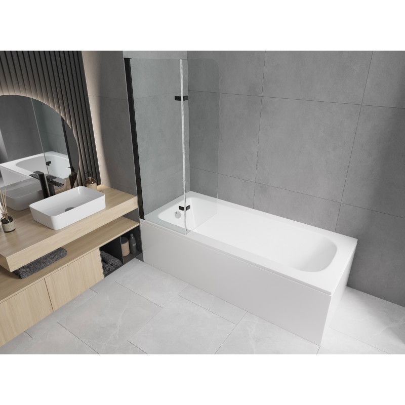 Mexen Vega stačiakampė vonia 160 x 70 cm su apdaila ir 2-durų 80 cm pertvara, permatoma, juoda - 550116070X9008027000