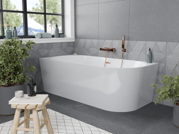 Mexen Mia vonia laisvai stovinti kampe kairė 180 x 80 cm, balta, šlifuoto vario perpildymo - 52691808000L-65