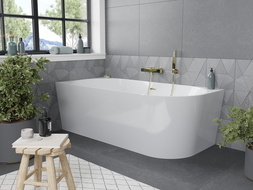 Mexen Mia laisvai stovinti kampinė vonia kairė 180 x 80 cm, balta, auksinė šlifuota - 52691808000L-55