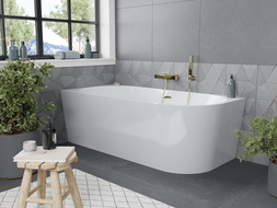 Mexen Mia laisvai stovinti kampinė vonia kairė 180 x 80 cm, balta, auksinis perpylimas - 52691808000L-50