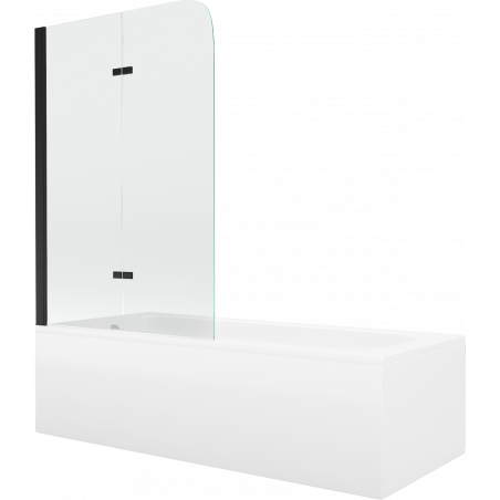 Mexen Vega stačiakampė vonia 160 x 70 cm su apdaila ir 2 dalių pertvara 100 cm, permatoma, juoda - 550116070X9010027000