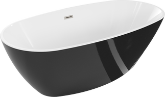 Mexen Eris laisvai stovinti vonia 180 x 80 cm, balta/juoda, šlifuoto nikelio perpylimas - 53441808075-97