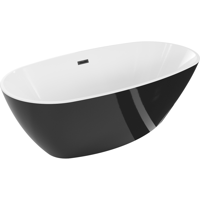 Mexen Eris laisvai stovinti vonia 180 x 80 cm, balta/juoda, juodas perpildymas - 53441808075-70