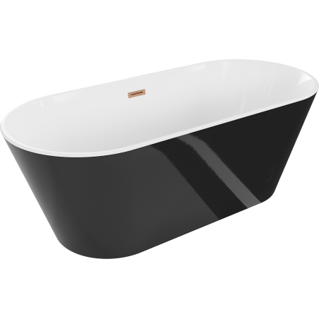 Mexen Flavia laisvai pastatoma vonia 150 x 75 cm, balta/juoda, šepečiu valyta vario perpylimo anga - 54031507575-65