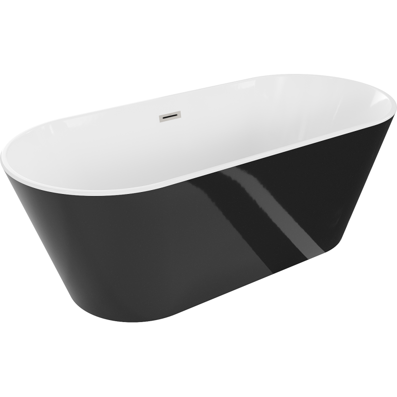 Mexen Flavia laisvai stovinti vonia 170 x 75 cm, balta/juoda, šlifuotas nikelis - 54031708075-97