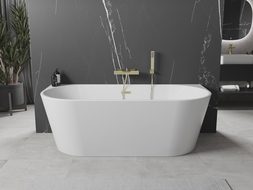 Mexen Oval vonia laisvai stovinti prie sienos 140 x 75 cm, balta, auksinė pertrauka - 52671407500-50