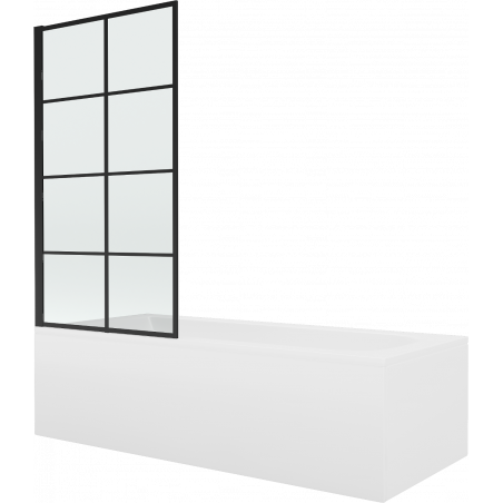 Mexen Vega stačiakampė vonia 160 x 70 cm su apvalkalu ir vieno skydo 70 cm ekranu, juodas raštas fiksa - 550116070X9307007077