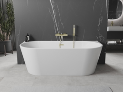 Mexen Oval laisvai stovinti plokščia vonia 160 x 80 cm, balta, brūkšniuotas auksinis persipylimas - 52671608000-55