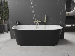 Mexen Oval laisvai statoma prienginė vonia 140 x 75 cm, balta/juoda, auksinė pervada - 52671407575-50