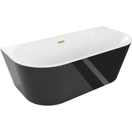 Mexen Oval laisvai statoma prie sienos vonia 150 x 75 cm, balta/juoda, šlifuotas auksinis persipylimas - 52671507575-55