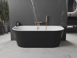 Mexen Oval vonia laisvai stovinti, prie sienos 150 x 75 cm, balta/juoda, šlifuoto vario perpildymo - 52671507575-65