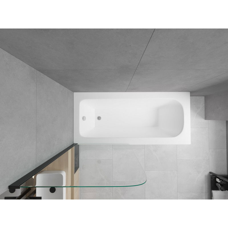 Mexen Vega stačiakampė vonia 170 x 70 cm su apdaila ir 1-duris pertvara 70 cm, skaidri, juoda - 550117070X9007017000