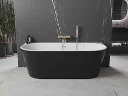 Mexen Oval laisvas, prie sienos montuojamas vonia 170 x 80 cm, balta/juoda, šlifuoto aukso perteklius - 52671708075-55