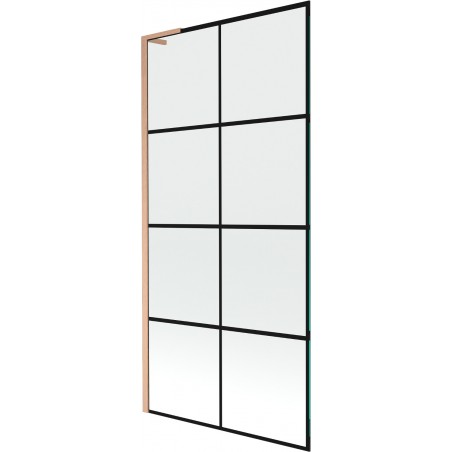 Mexen Next L vonios ekranas, 1-duris 90 x 150 cm, juodas raštas, šlifuotas varis - 895-090-000-03-77-65